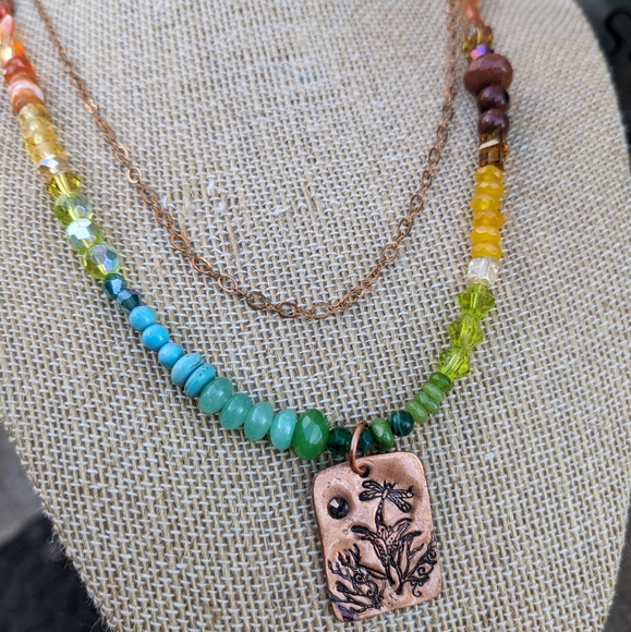 Hand Stamped Gemstone Gradient Dragonfly Necklace - Picture 1 of 10